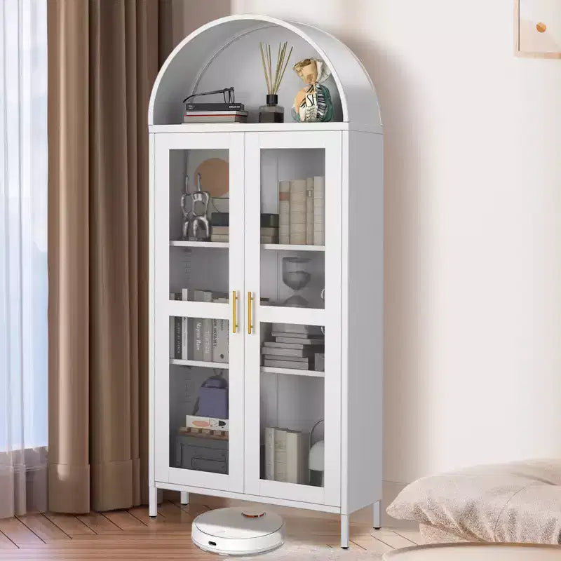 Arched Metal Entryway Cabinet, Door Pantry w/ 2 Adjustable Shelves,31x15x73