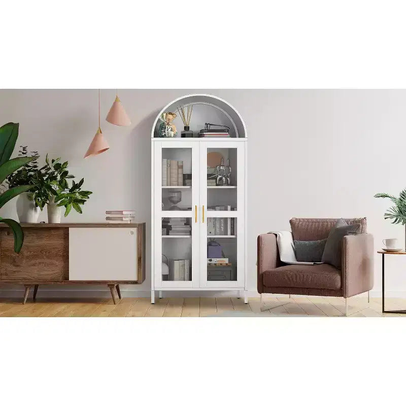 Arched Metal Entryway Cabinet, Door Pantry w/ 2 Adjustable Shelves,31x15x73