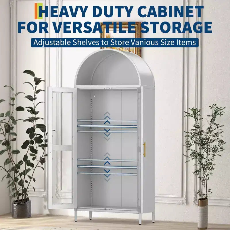 Arched Metal Entryway Cabinet, Door Pantry w/ 2 Adjustable Shelves,31x15x73