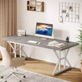 Lantine 70.86-Inch Large Executive Desk, Industrial Home Office Computer Desk, Simple Long Writing Study Table Business Furniture (Grey/White)