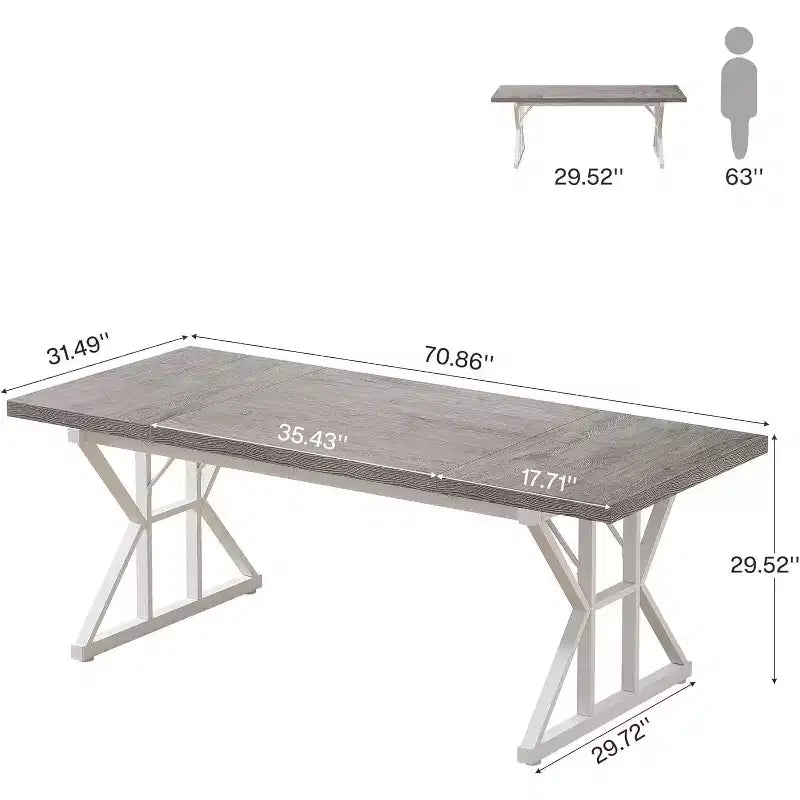 Grand bureau de direction de 180 cm, bureau d'ordinateur industriel pour la maison, longue table d'étude simple, mobilier de bureau (gris/blanc)
