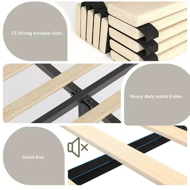 Bed Frame with Headboard, Platform Leather Upholstered Bed Frame with 4 Storage Drawers, Led Lights, No Box Spring Needed, Easy Assembly