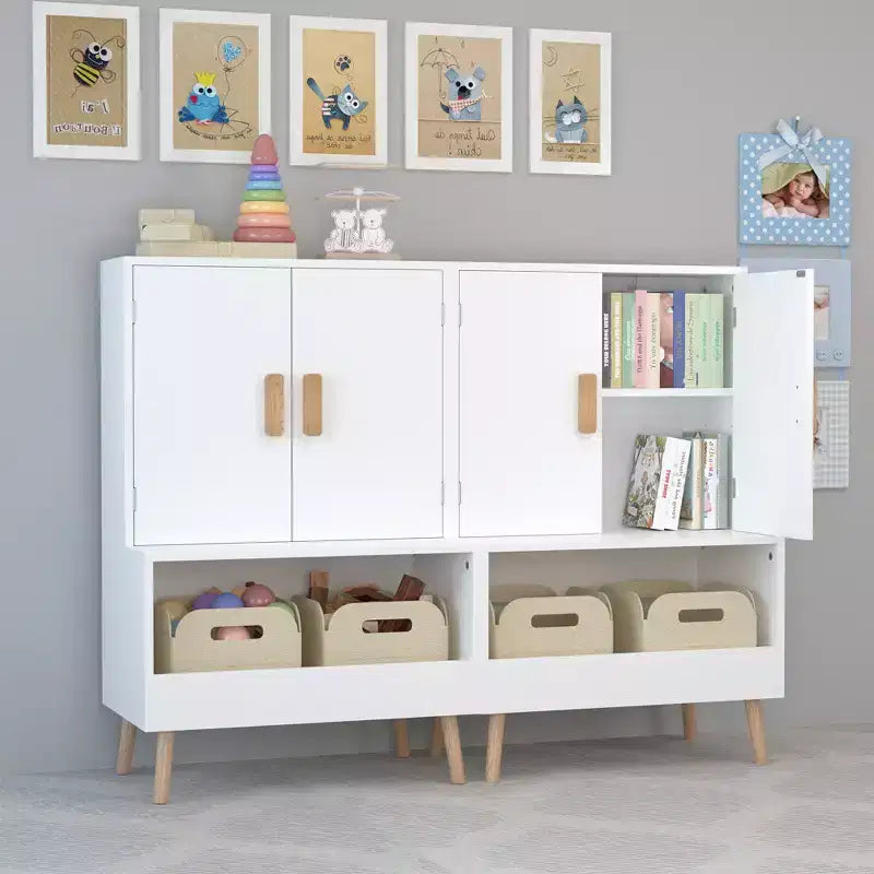 Bookshelf and Toy Storage Organizer, Toddlers Bookcase with Cubbies, Adjustable Wood Shelf with Drawer for Bedroom, Playroom, Nursery