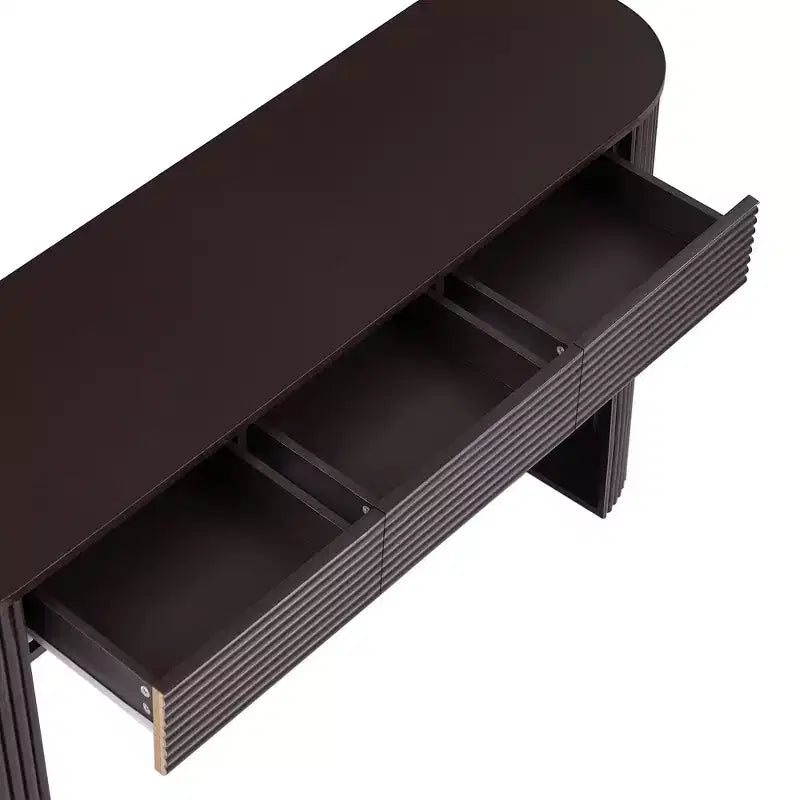 Polibi Fluted Console Table with 3 Drawers & Swap-Around Storage Leg Niche