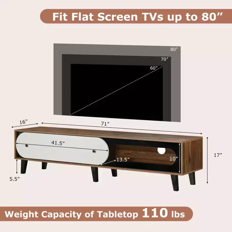 Costway Entertainment Center w/Sliding Door Cabinet Cable Management Holes for 80'' TVs