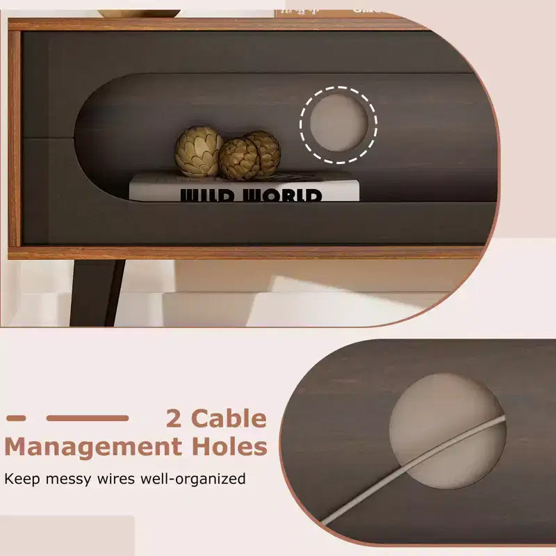Costway Entertainment Center w/Sliding Door Cabinet Cable Management Holes for 80'' TVs