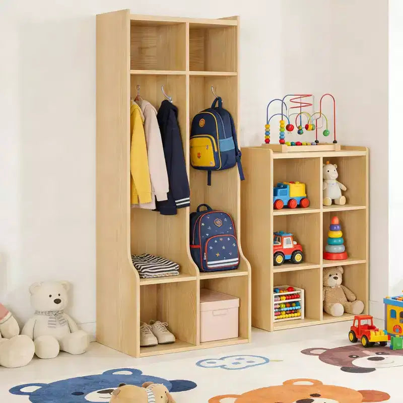 Coat Locker with 2 Sections  4 Storage Cubbies and 4 Hooks  Durable Organizer for Home, Study Room, Nursery, Kindergarten
