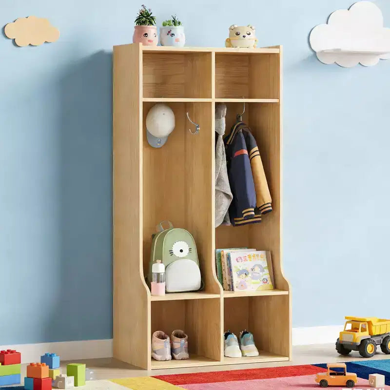 Coat Locker with 2 Sections  4 Storage Cubbies and 4 Hooks  Durable Organizer for Home, Study Room, Nursery, Kindergarten