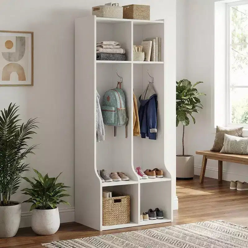 Coat Locker with 2 Sections  4 Storage Cubbies and 4 Hooks  Durable Organizer for Home, Study Room, Nursery, Kindergarten
