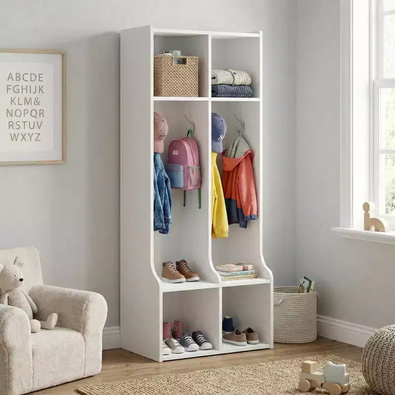 Coat Locker with 2 Sections  4 Storage Cubbies and 4 Hooks  Durable Organizer for Home, Study Room, Nursery, Kindergarten