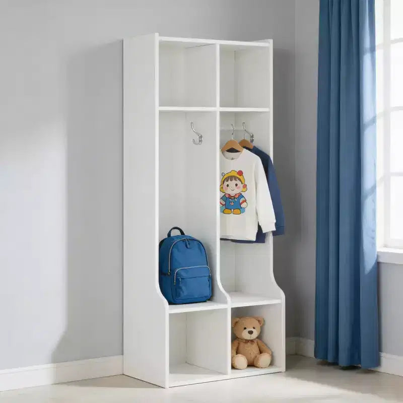 Coat Locker with 2 Sections  4 Storage Cubbies and 4 Hooks  Durable Organizer for Home, Study Room, Nursery, Kindergarten