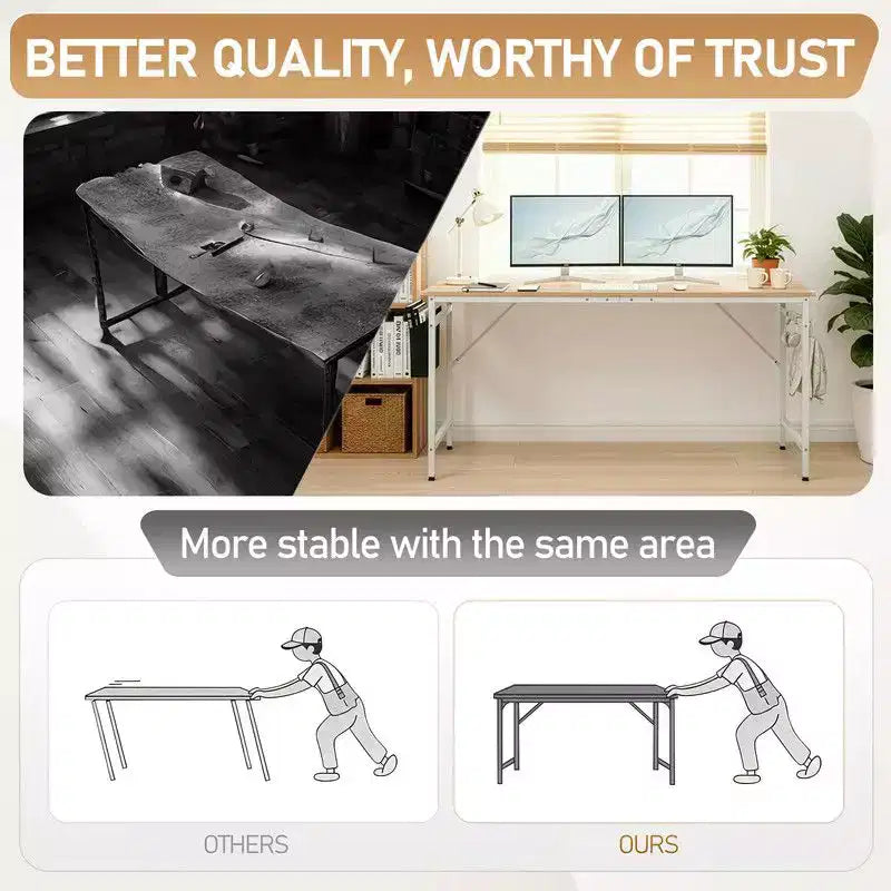 Karl Home 63 Computer Desk for Home Office ,Study Writing Desk with Storage, Side Hooks & Adjustable Feet