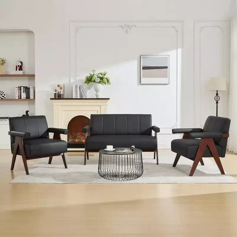 TYBOATLE Faux Leather Couch and Accent Chairs, Modern Office Small Couch Set, Comfy Upholstered Mini Loveseat with 2 Accent Chairs