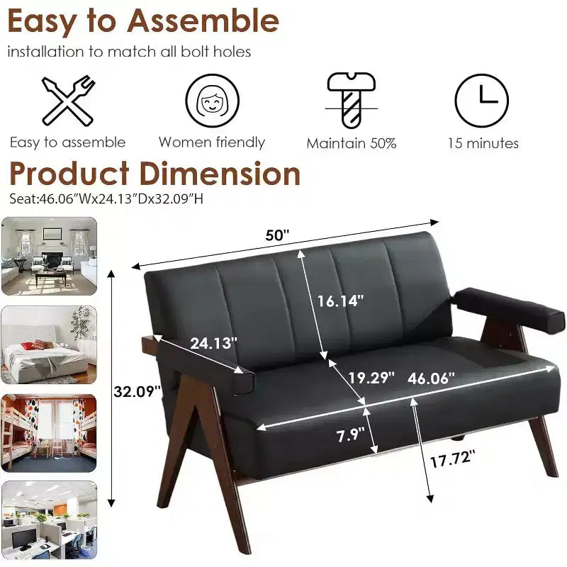 TYBOATLE Faux Leather Couch and Accent Chairs, Modern Office Small Couch Set, Comfy Upholstered Mini Loveseat with 2 Accent Chairs