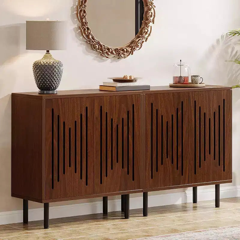 Lantine Vintage Storage Cabinet Set of 2, 59 Walnut Farmhouse Sideboard Buffet with Doors, Adjustable Shelves, ideal for Kitchen, Hallway.
