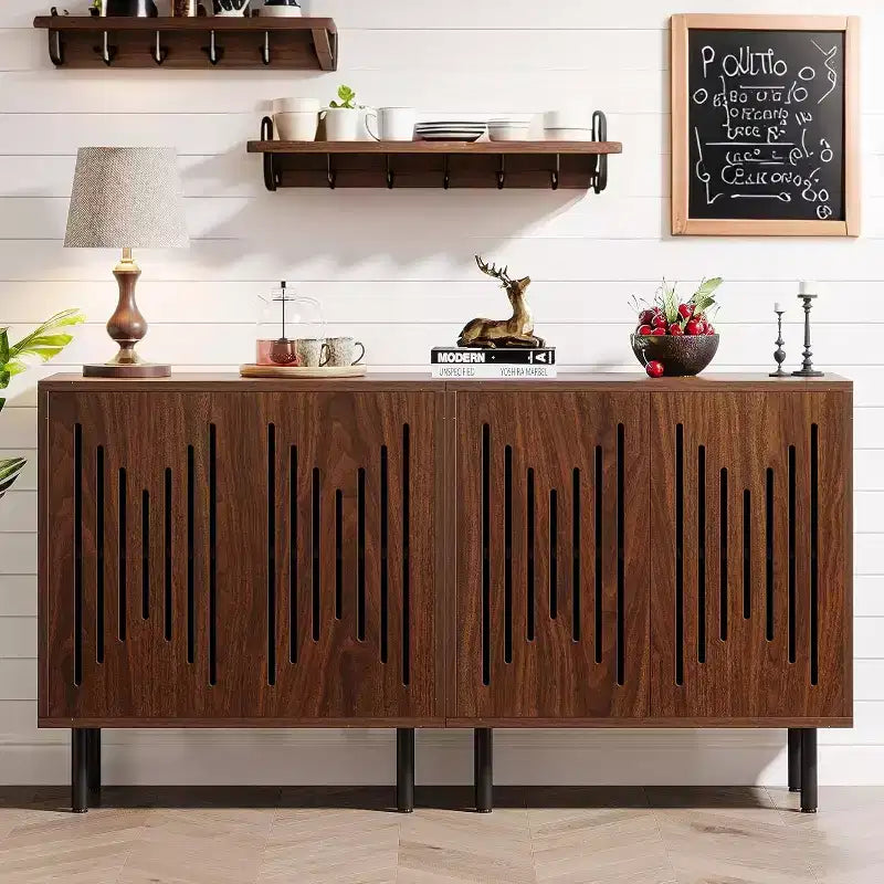 Buffet vintage, buffet de ferme en noyer de 150 cm avec portes, étagères réglables, idéal pour la cuisine, le couloir.