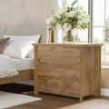 Lantine 3-Drawer Nightstand, Wooden Farmhouse Bedside Table for Bedroom, Large Wide Nightstand with Drawers, Oak
