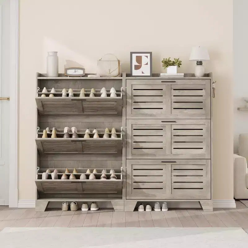 Meuble à chaussures de ferme à 3 tiroirs basculants, meuble de rangement de chaussures dissimulé, mince et autoportant, étagère de rangement peu encombrante pour entrée et petits espaces
