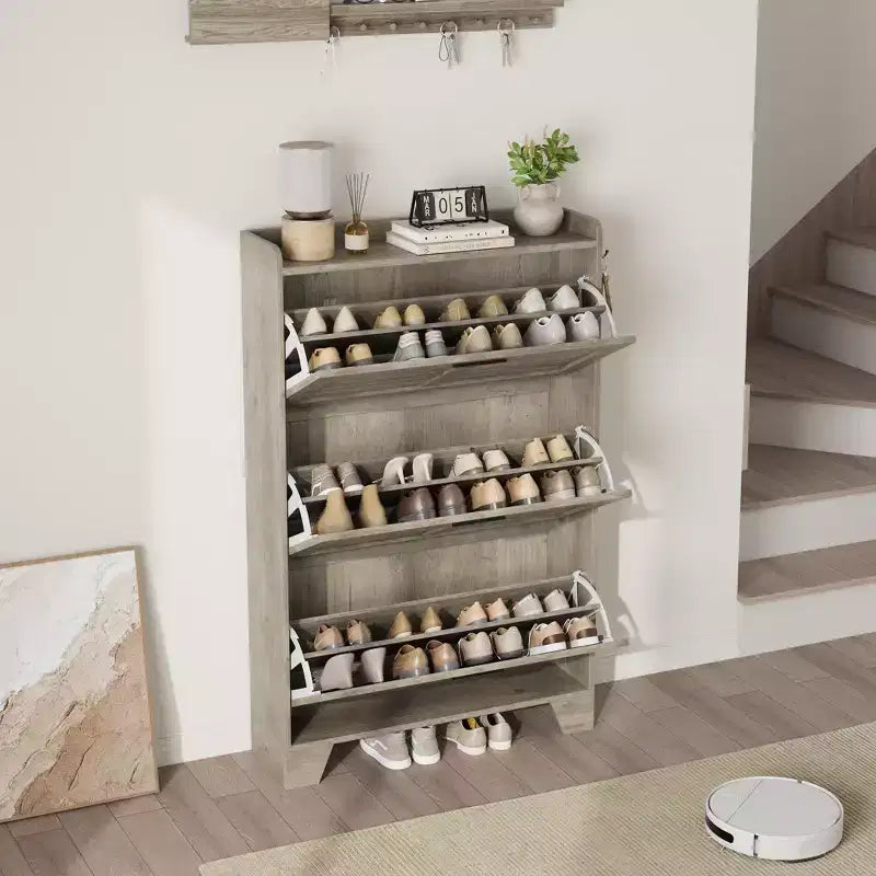 Meuble à chaussures de ferme à 3 tiroirs basculants, meuble de rangement de chaussures dissimulé, mince et autoportant, étagère de rangement peu encombrante pour entrée et petits espaces
