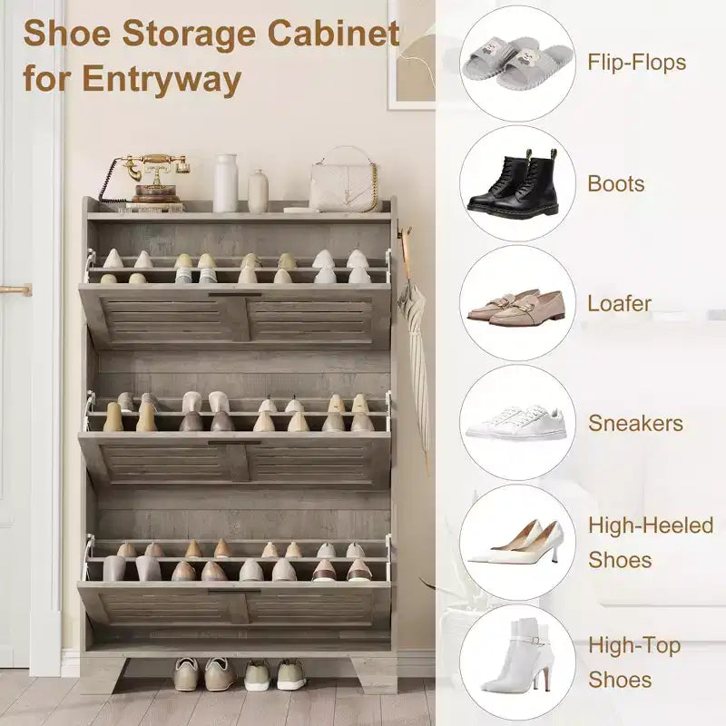 Meuble à chaussures de ferme à 3 tiroirs basculants, meuble de rangement de chaussures dissimulé, mince et autoportant, étagère de rangement peu encombrante pour entrée et petits espaces