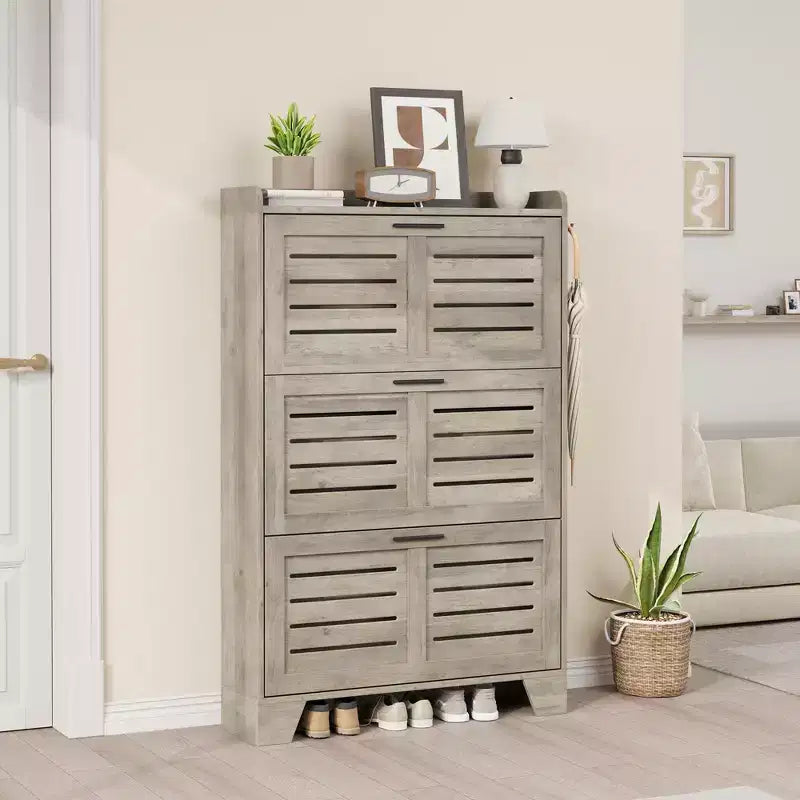 Meuble à chaussures de ferme à 3 tiroirs basculants, meuble de rangement de chaussures dissimulé, mince et autoportant, étagère de rangement peu encombrante pour entrée et petits espaces