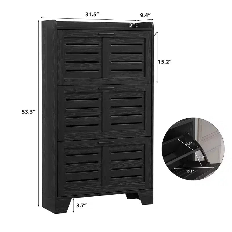 Meuble à chaussures de ferme à 3 tiroirs basculants, meuble de rangement de chaussures dissimulé, mince et autoportant, étagère de rangement peu encombrante pour entrée et petits espaces