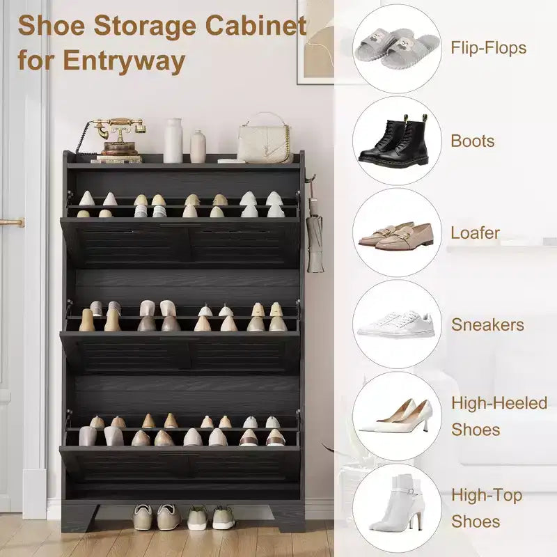Meuble à chaussures de ferme à 3 tiroirs basculants, meuble de rangement de chaussures dissimulé, mince et autoportant, étagère de rangement peu encombrante pour entrée et petits espaces