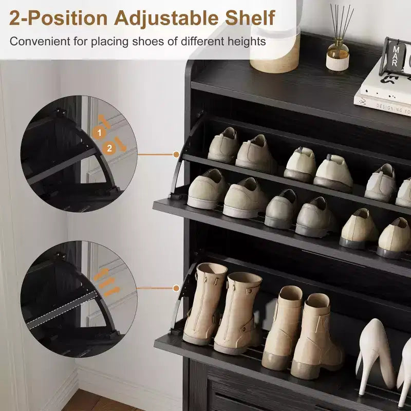 Meuble à chaussures de ferme à 3 tiroirs basculants, meuble de rangement de chaussures dissimulé, mince et autoportant, étagère de rangement peu encombrante pour entrée et petits espaces
