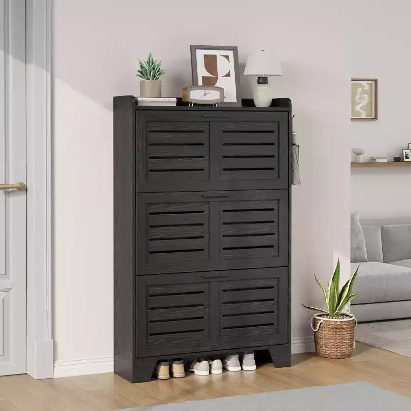 Meuble à chaussures de ferme à 3 tiroirs basculants, meuble de rangement de chaussures dissimulé, mince et autoportant, étagère de rangement peu encombrante pour entrée et petits espaces