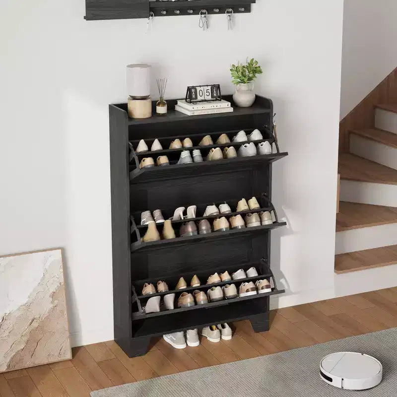 Meuble à chaussures de ferme à 3 tiroirs basculants, meuble de rangement de chaussures dissimulé, mince et autoportant, étagère de rangement peu encombrante pour entrée et petits espaces