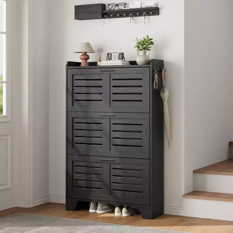 3-Flip Drawer Farmhouse Shoe Cabinet  Hidden Slim Freestanding Shoe Organizer  Space-Saving Storage Rack for Entryway Small Spaces