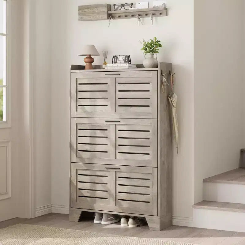 Meuble à chaussures de ferme à 3 tiroirs basculants, meuble de rangement de chaussures dissimulé, mince et autoportant, étagère de rangement peu encombrante pour entrée et petits espaces