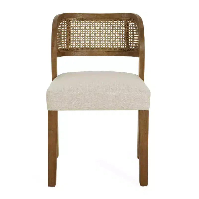 Chaises de salle à manger tapissées en bois d'hévéa style rustique avec dossier incurvé en rotin naturel