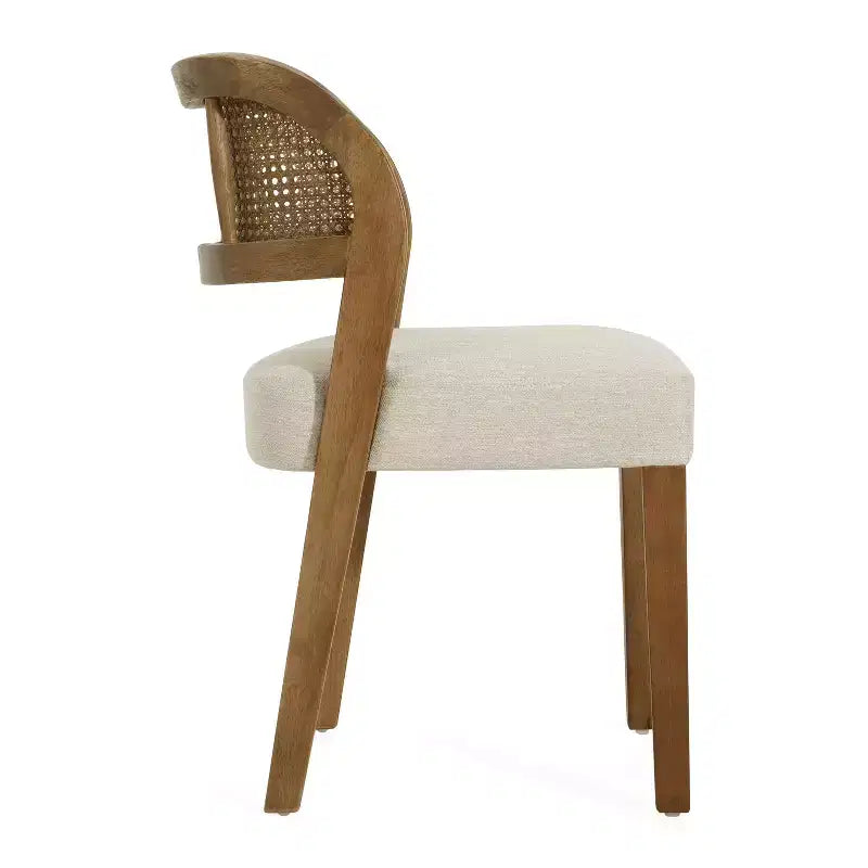 Chaises de salle à manger tapissées en bois d'hévéa style rustique avec dossier incurvé en rotin naturel