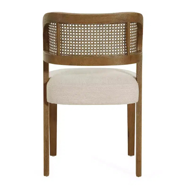 Chaises de salle à manger tapissées en bois d'hévéa style rustique avec dossier incurvé en rotin naturel