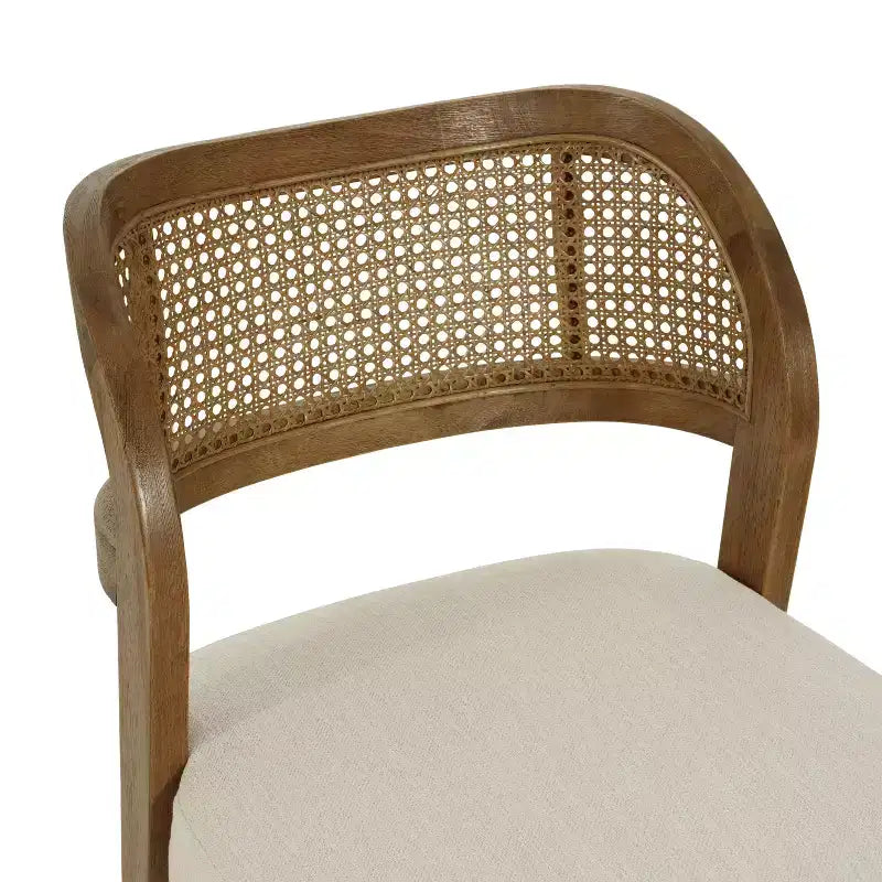Chaises de salle à manger tapissées en bois d'hévéa style rustique avec dossier incurvé en rotin naturel