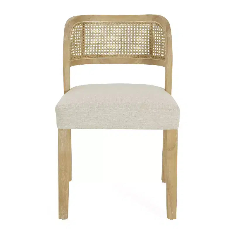 Chaises de salle à manger tapissées en bois d'hévéa style rustique avec dossier incurvé en rotin naturel