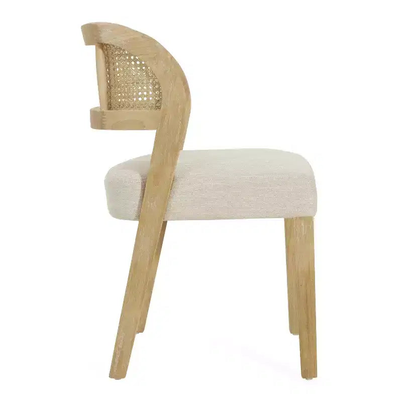 Chaises de salle à manger tapissées en bois d'hévéa style rustique avec dossier incurvé en rotin naturel