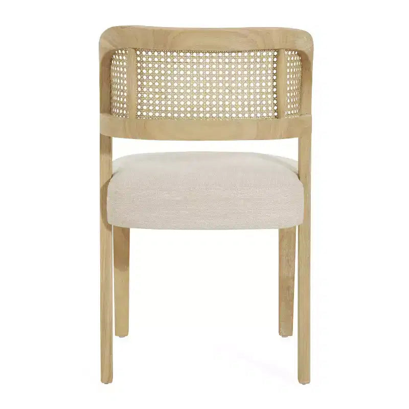 Chaises de salle à manger tapissées en bois d'hévéa style rustique avec dossier incurvé en rotin naturel