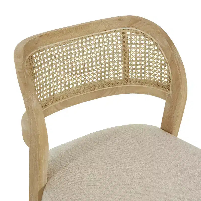 Chaises de salle à manger tapissées en bois d'hévéa style rustique avec dossier incurvé en rotin naturel