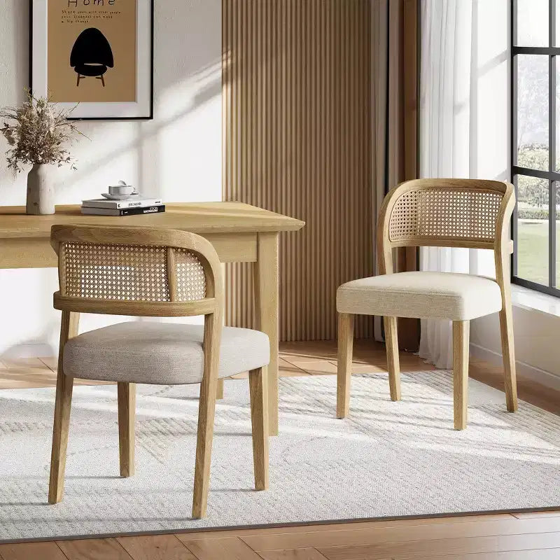 Christopher Knight Home Meera Farmhouse Rubberwood Upholstered Dining Chairs with Curved Natural Rattan Cane Back (Set of 2)