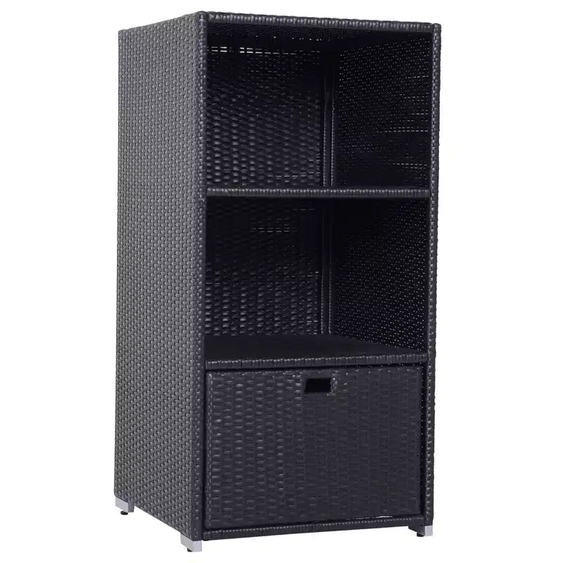 Poolside Towel Cabinet, Rattan Wicker with Storage,2-Tier Shelves and Bottom Drawer, for Pool, Patio Backyard, 47, Dark Brown