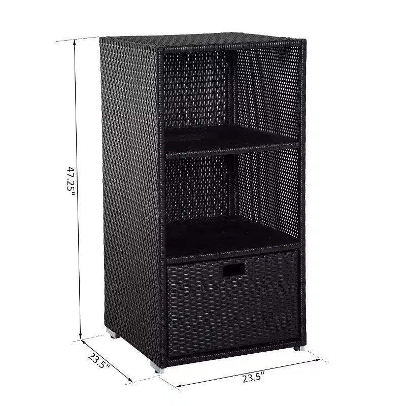 Meuble de rangement pour serviettes de piscine, en osier avec rangement, 2 étagères et tiroir inférieur, pour piscine, patio, arrière-cour, 47, marron foncé