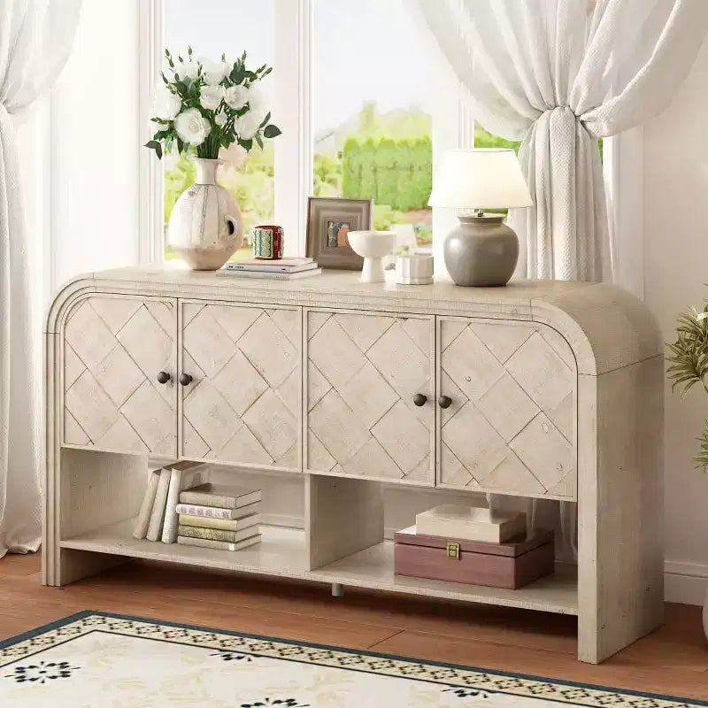 Console de rangement moderne 60" avec tiroirs, table d'entrée à coins arrondis pour couloir ou salon