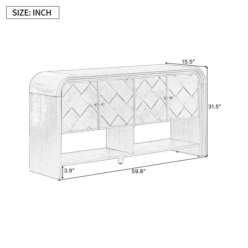 Console de rangement moderne 60" avec tiroirs, table d'entrée à coins arrondis pour couloir ou salon