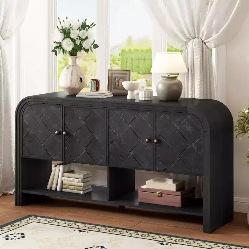 Console de rangement moderne 60" avec tiroirs, table d'entrée à coins arrondis pour couloir ou salon