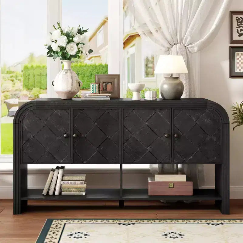 Console de rangement moderne 60" avec tiroirs, table d'entrée à coins arrondis pour couloir ou salon