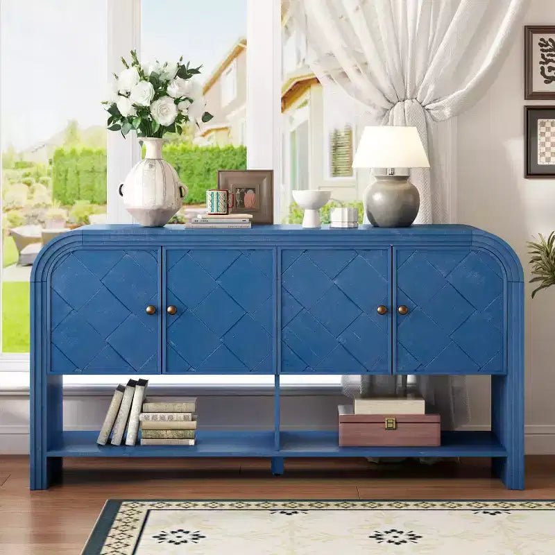 Console de rangement moderne 60" avec tiroirs, table d'entrée à coins arrondis pour couloir ou salon