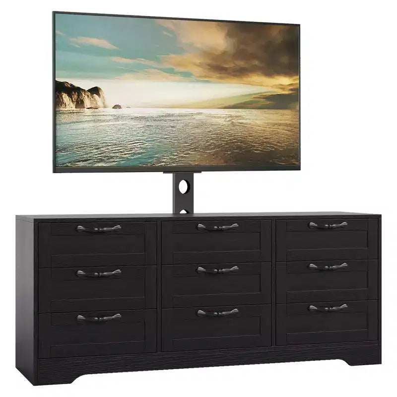 55 in Dresser TV Stand - Mount (32-85 in TVs), 9 Drawers, Modern Wooden Entertainment Center for Living Room Bedroom Apartment