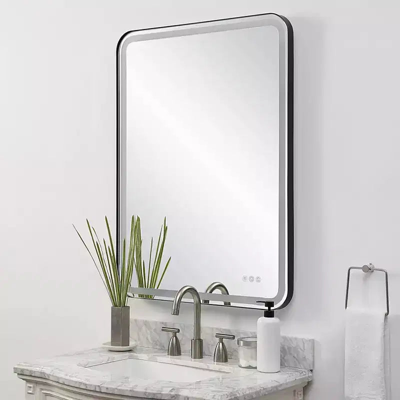 Miroir mural rectangulaire LED 30 x 40 Noir satiné